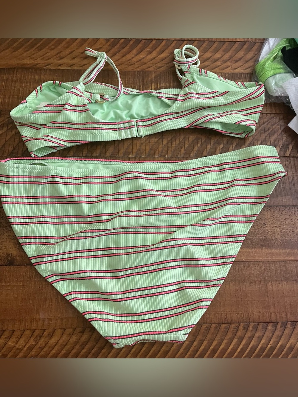 NWT Aerie FULL SET Beach Babe Shine Rib Voop Top + Full Coverage Bottom in Green - Picture 3 of 4